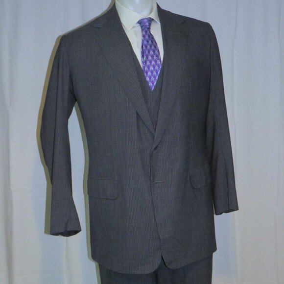 Anderson Sheppard Savile Row Bespoke Gray Striped Three Piece Suit 42XL - Picture 10 of 16